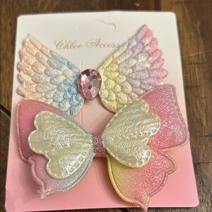Pink and Yellow Glitter Bow Hair Clip